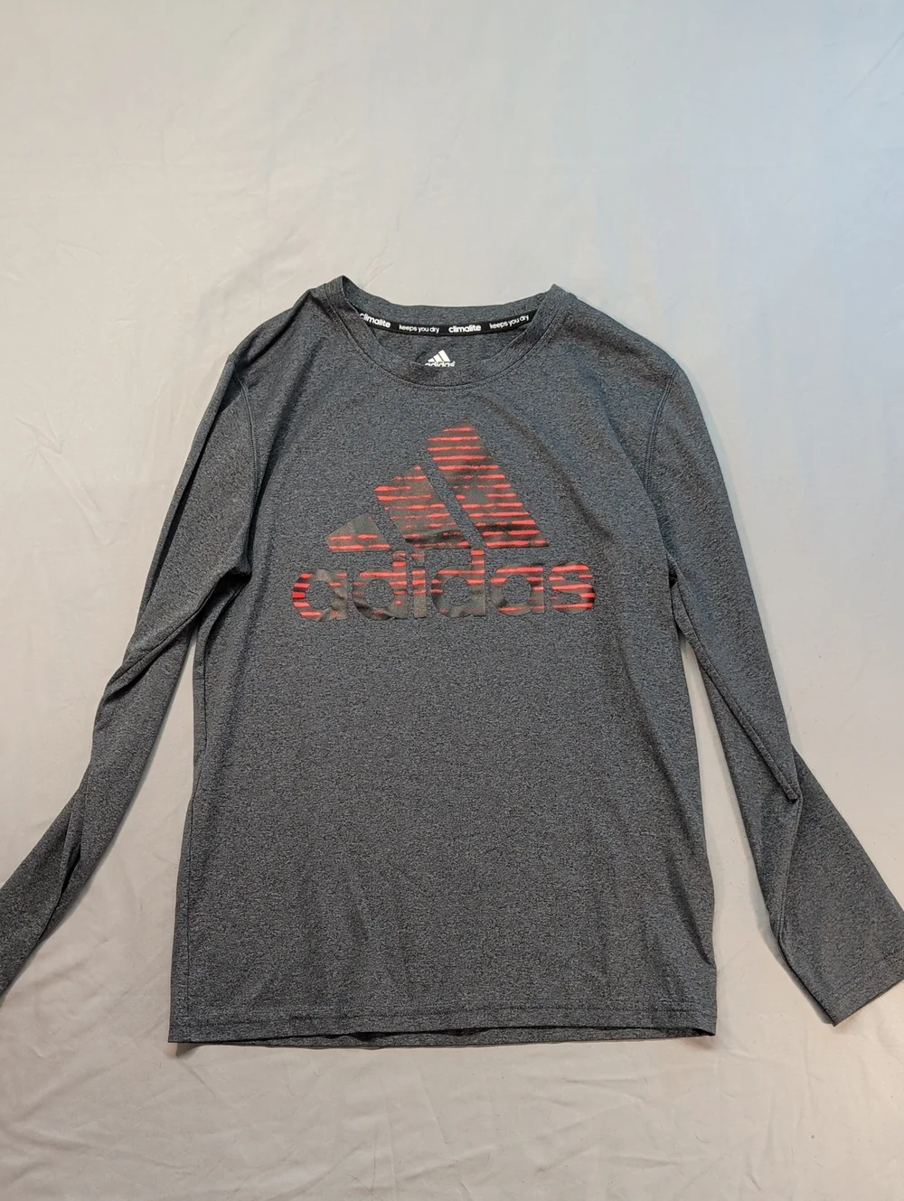 adidas Gray Long-Sleeve Performance Top with Red Logo